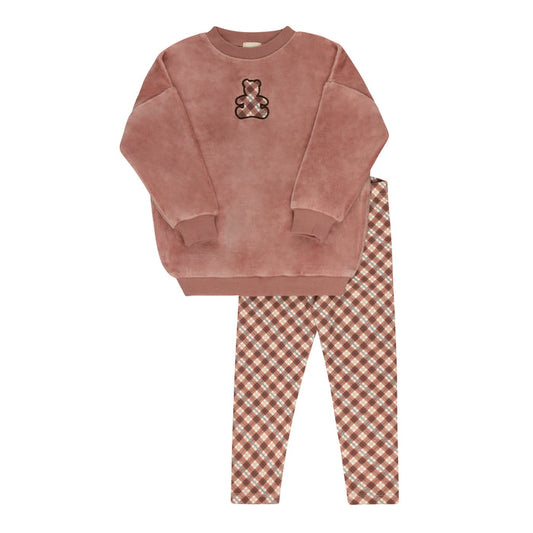 Velour Plaid Bear Collection - Sweatshirt + Leggings