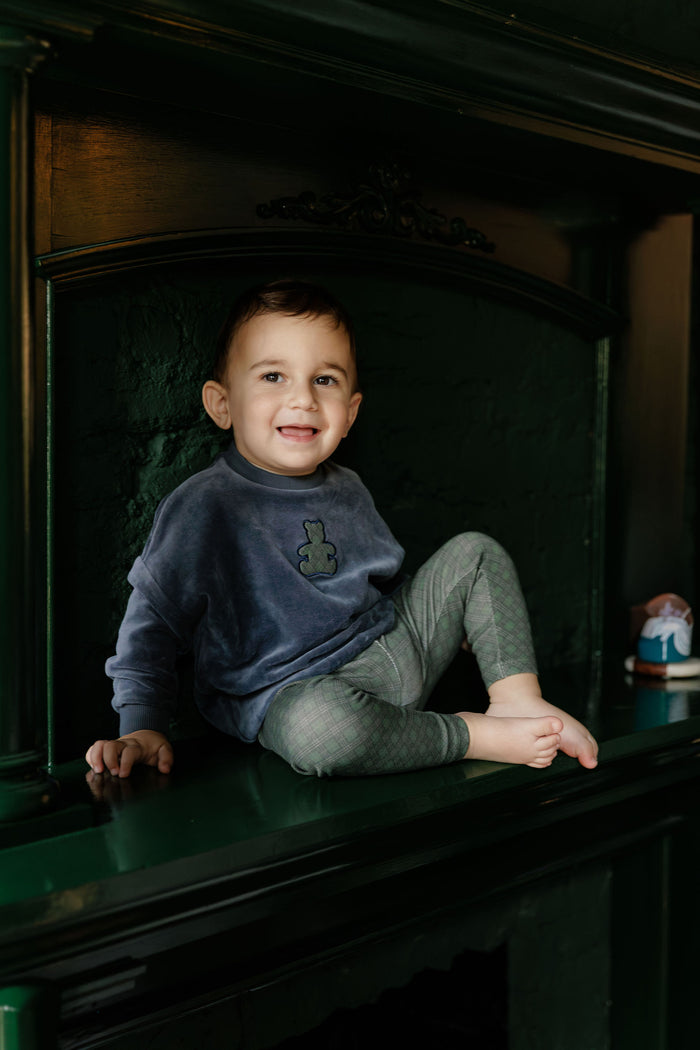 Velour Plaid Bear Collection - Sweatshirt + Leggings