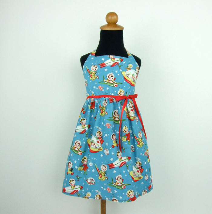 Vintage Inspired  Blue Spaceship Girl's Dress #GD-BS423