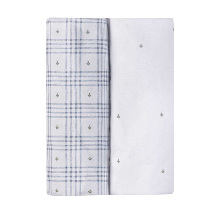 Waterproof Bassinet Sheets – Blue - Floral Plaid Collection