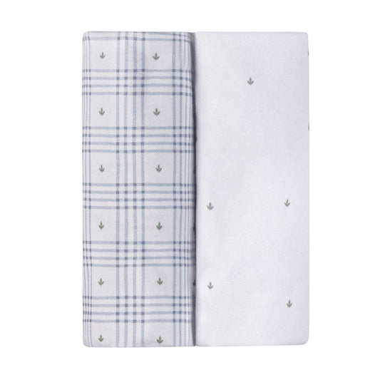 Waterproof Bassinet Sheets – Blue - Floral Plaid Collection