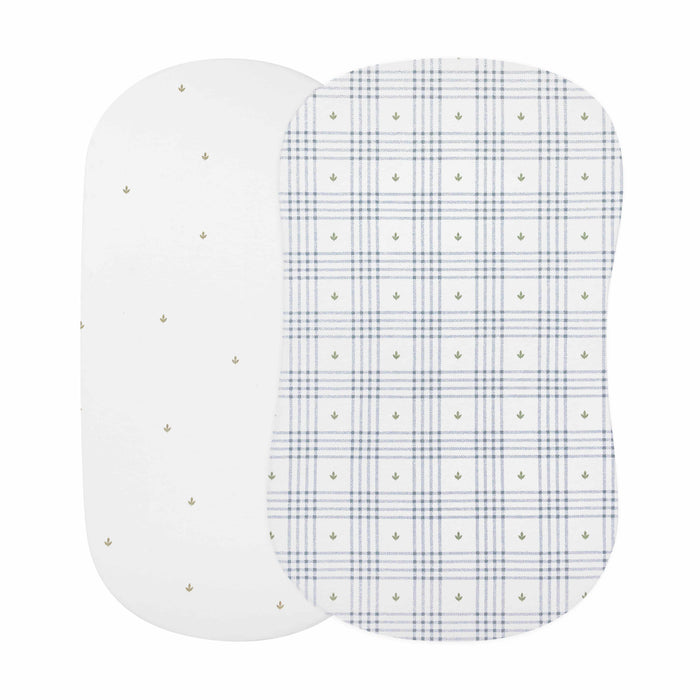 Waterproof Bassinet Sheets – Blue - Floral Plaid Collection