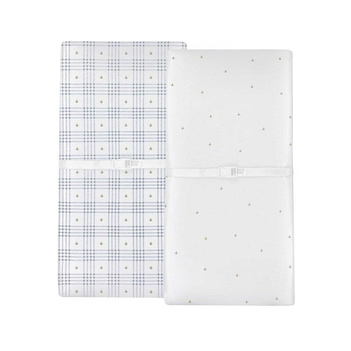 Waterproof Changing Pad Cover | Cradle Sheet Set – Blue - Floral Plaid Collection