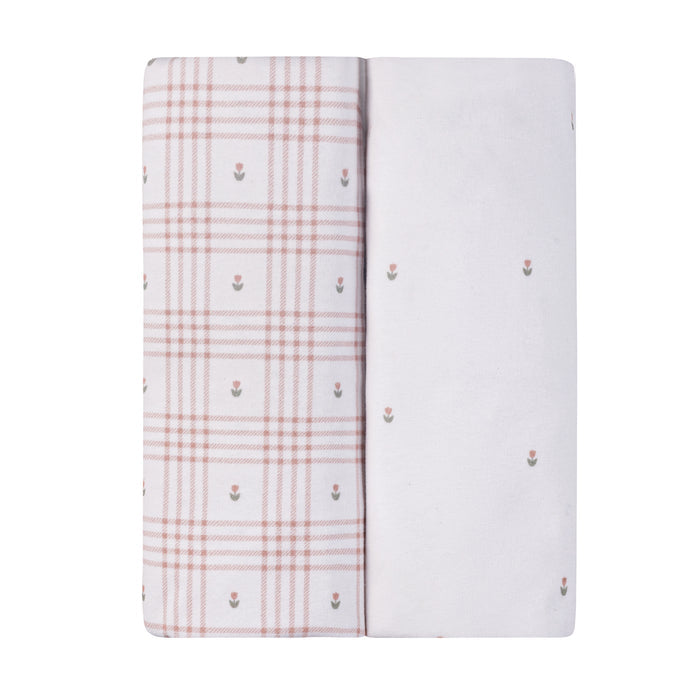 Waterproof Changing Pad Cover | Cradle Sheet Set – Pink - Floral Plaid Collection