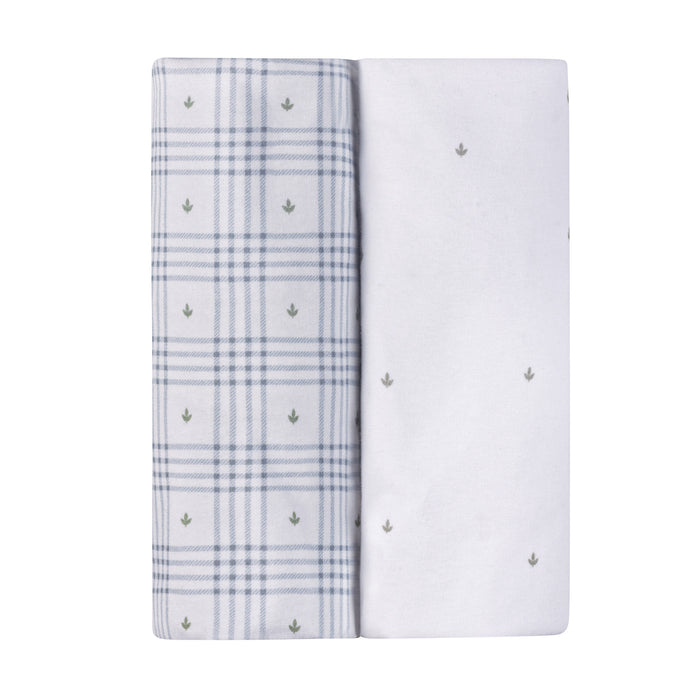 Waterproof Crib Sheets – Blue - Floral Plaid Collection