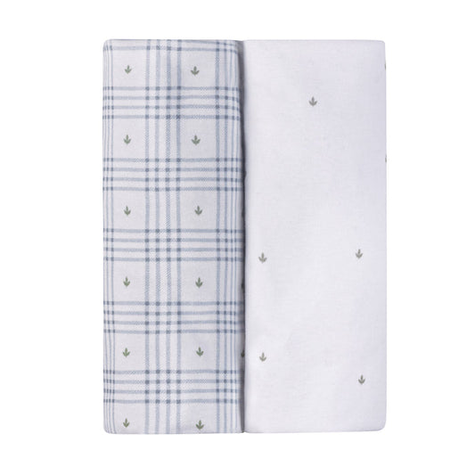 Waterproof Crib Sheets – Blue - Floral Plaid Collection