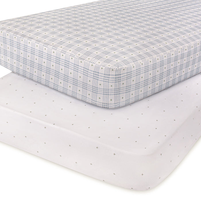 Waterproof Crib Sheets – Blue - Floral Plaid Collection