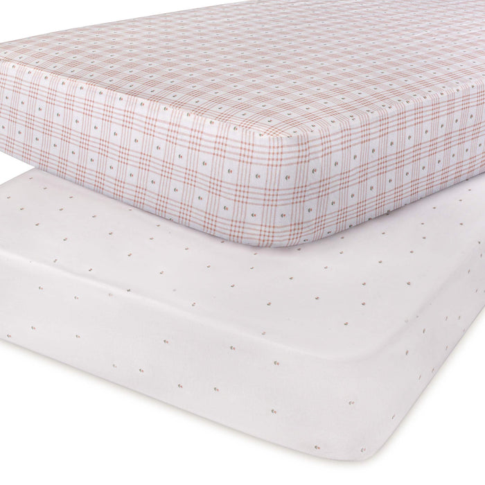 Waterproof Crib Sheets – Pink - Floral Plaid Collection