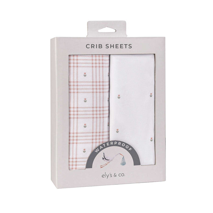Waterproof Crib Sheets – Pink - Floral Plaid Collection