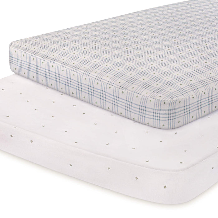 Waterproof Pack n Play Sheets – Blue - Floral Plaid Collection
