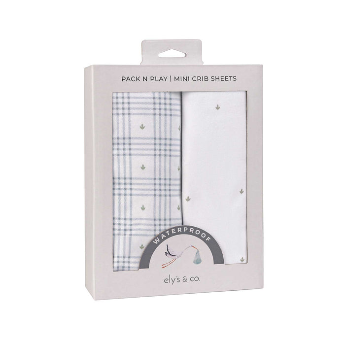 Waterproof Pack n Play Sheets – Blue - Floral Plaid Collection
