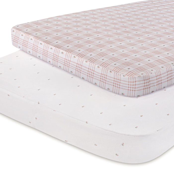 Waterproof Pack n Play Sheets – Pink - Floral Plaid Collection