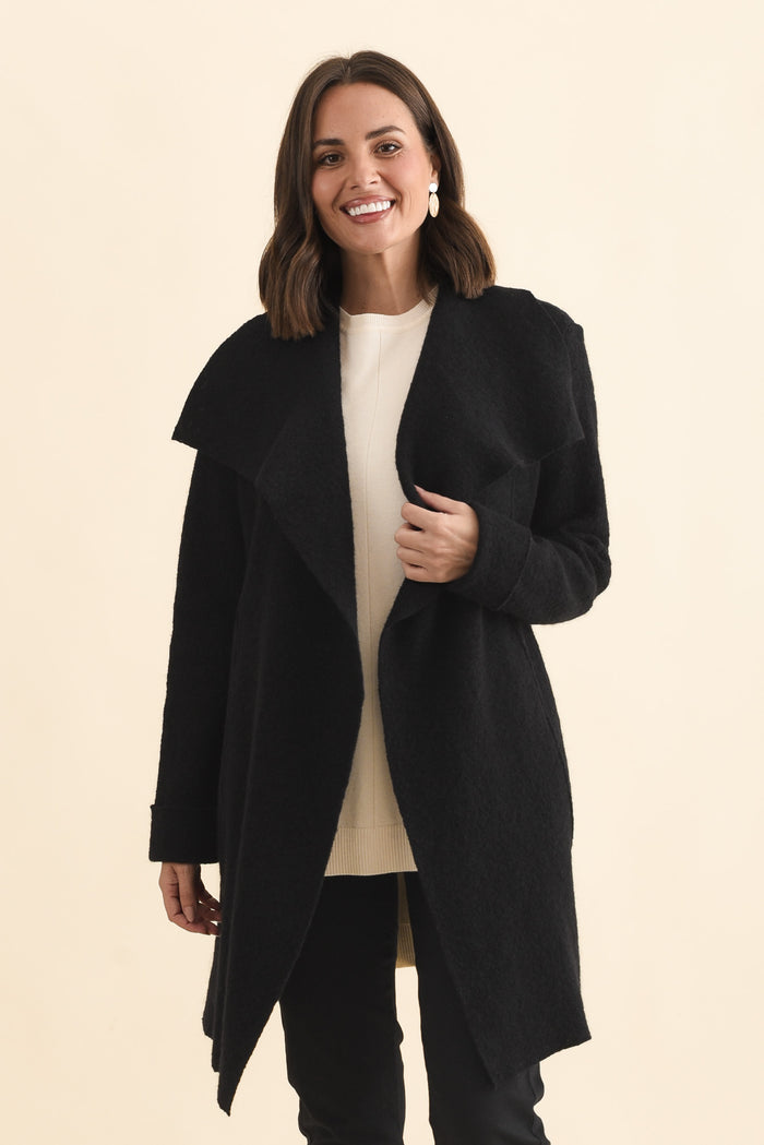 Wendell Black Wool Coat,Brunette model,alt text|model:MJ
