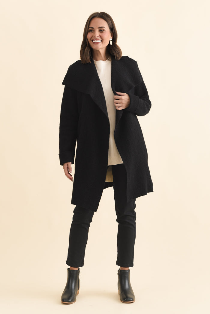 Wendell Black Wool Coat,Brunette model,alt text|model:MJ