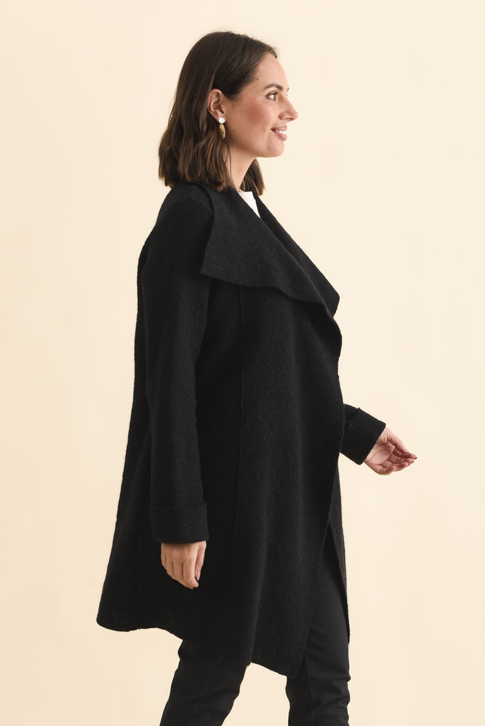 Wendell Black Wool Coat,Brunette model,alt text|model:MJ