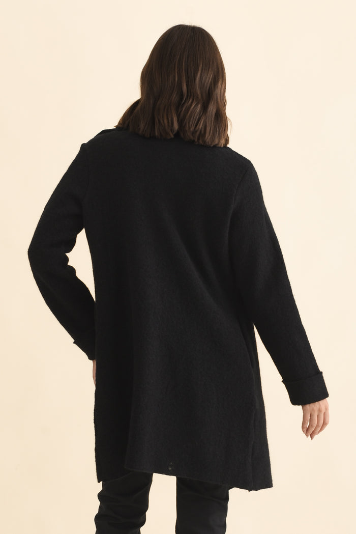 Wendell Black Wool Coat,Brunette model,alt text|model:MJ