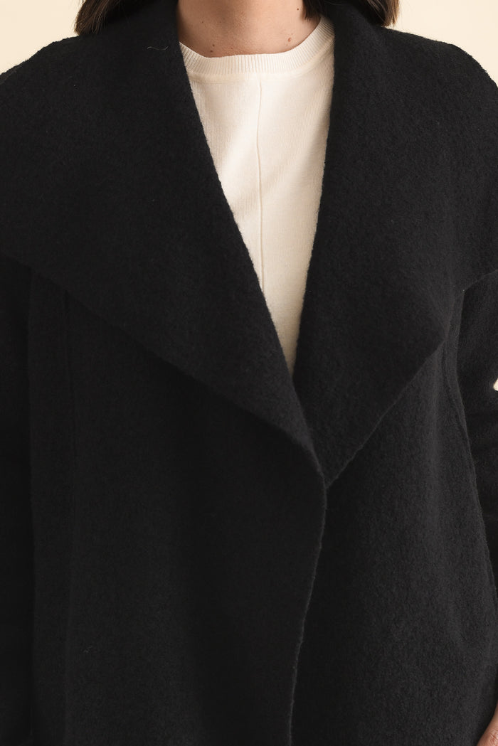 Wendell Black Wool Coat,Brunette model,alt text|model:MJ