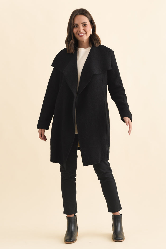 Wendell Black Wool Coat,Brunette model,alt text|model:MJ