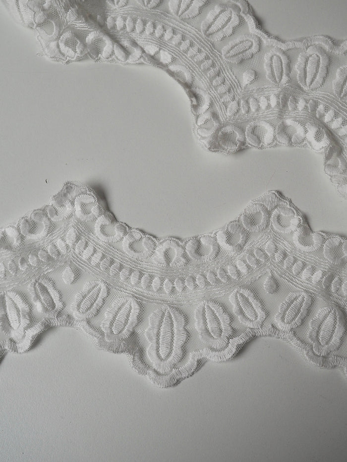 White Cotton Embroidered Scallop Tulle Trim 75mm