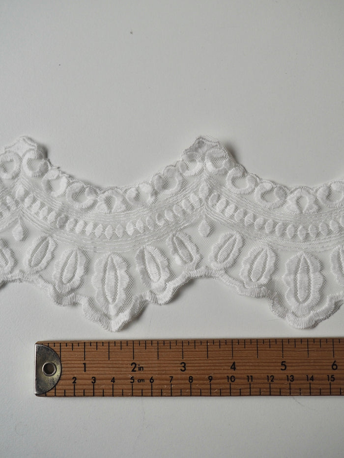 White Cotton Embroidered Scallop Tulle Trim 75mm