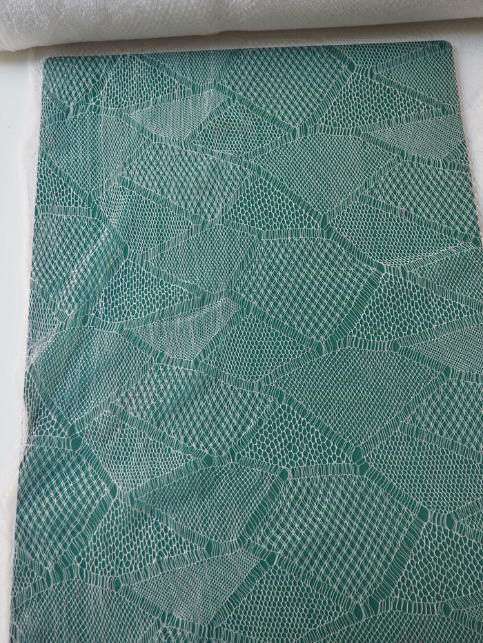 White Geometric Fishnet French Lace