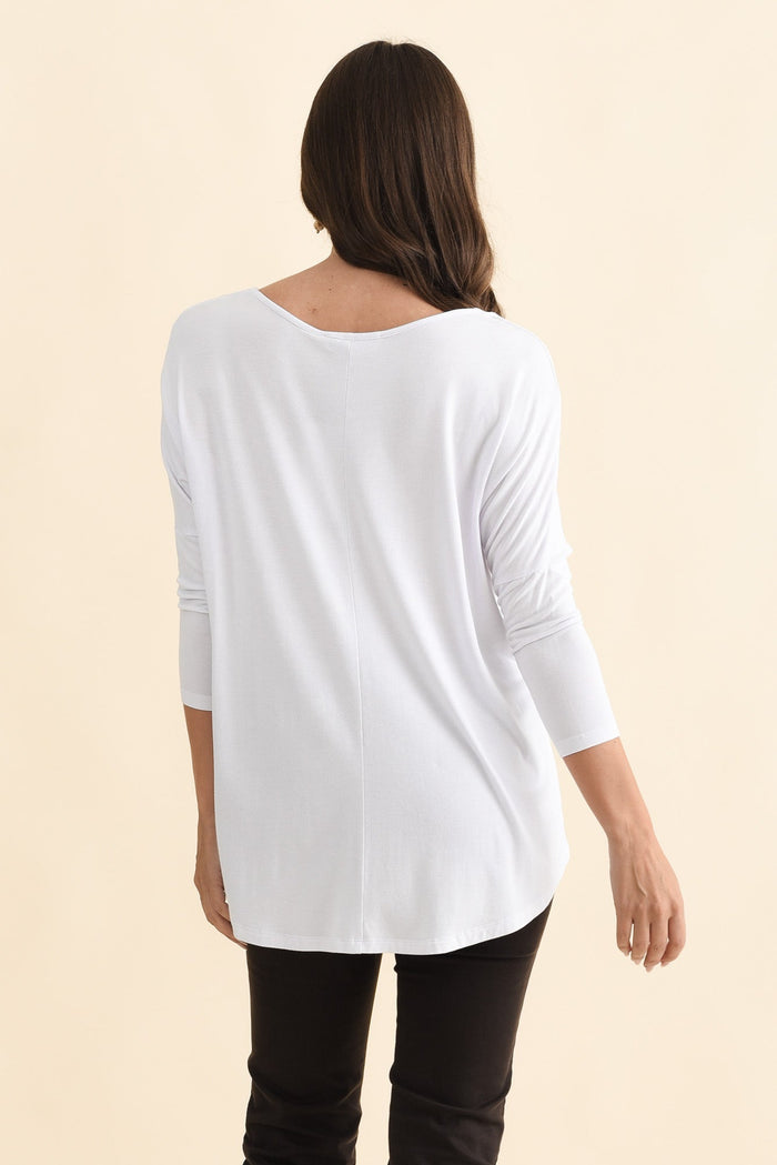 White Milan 3/4 Sleeve Top,Brunette model,alt text|model:MJ