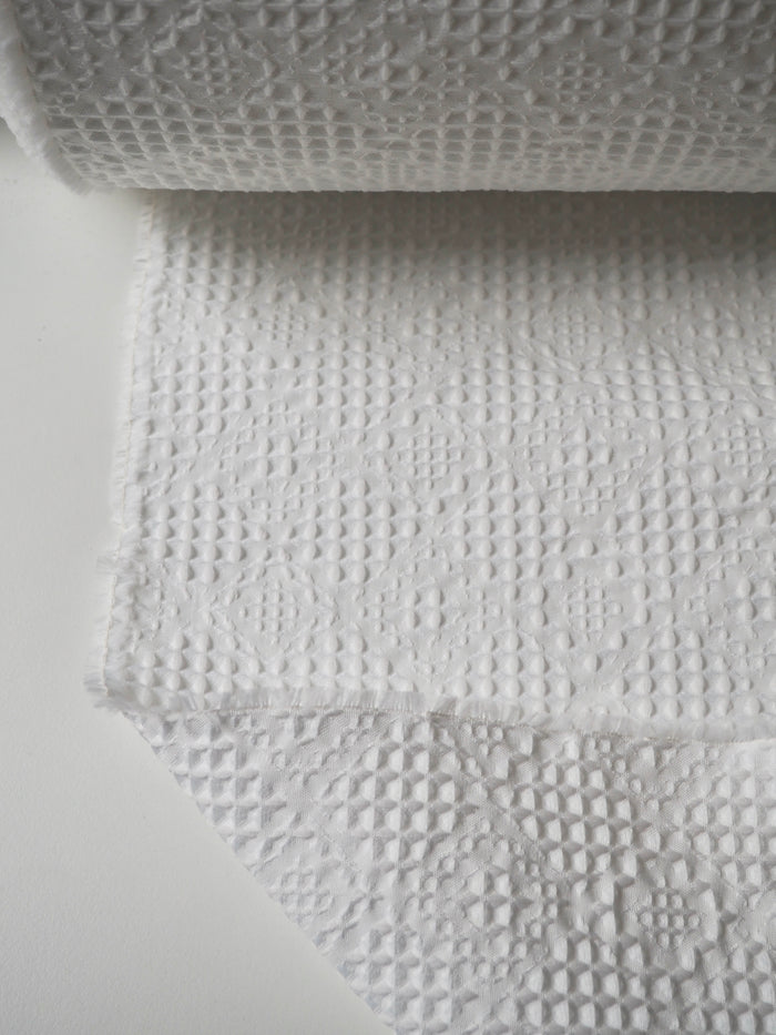 White Quilted Lattice Cloqué
