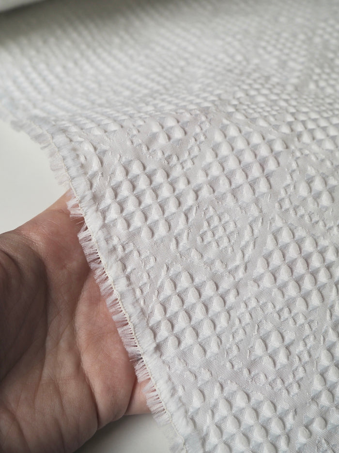 White Quilted Lattice Cloqué