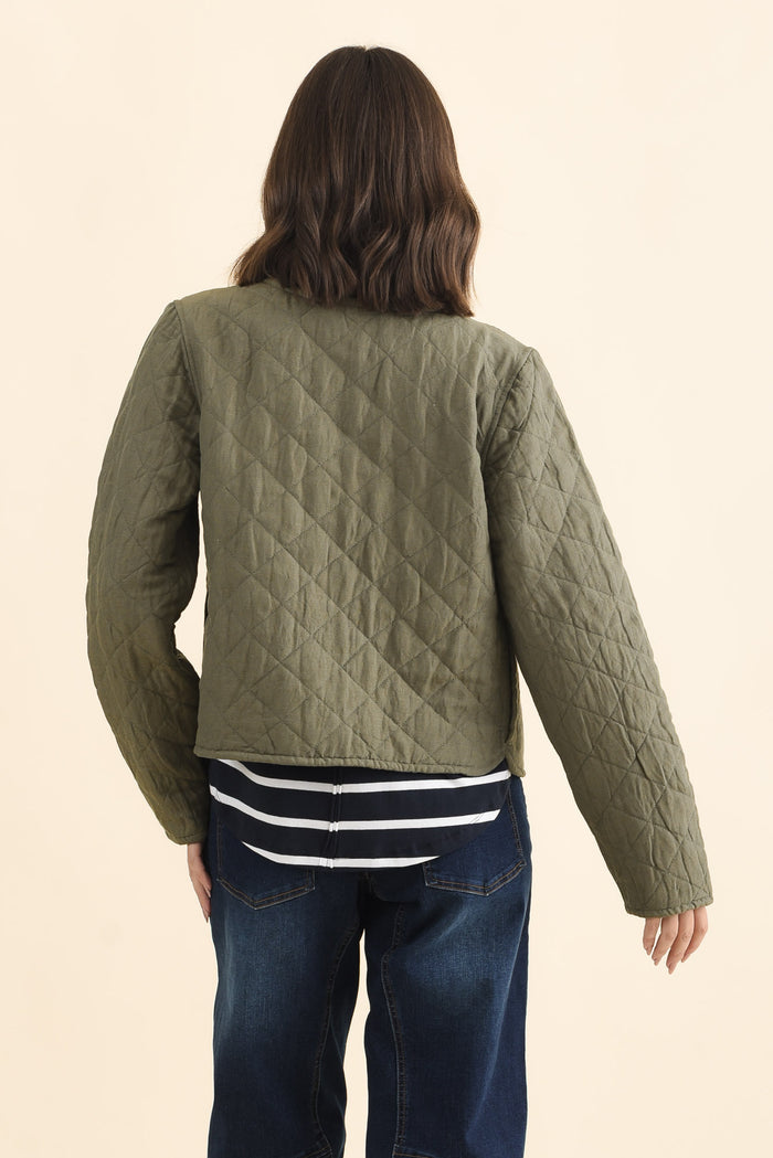 Whittaker Sage Quilted Linen Blend Jacket,Brunette model,alt text|model:MJ