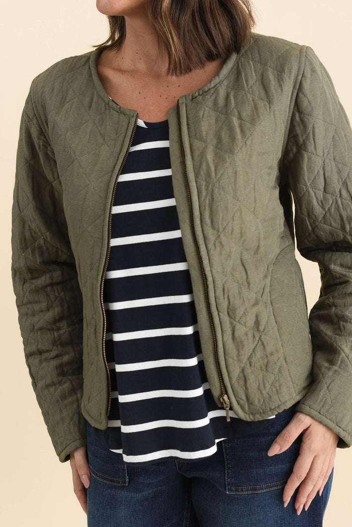 Whittaker Sage Quilted Linen Blend Jacket,Brunette model,alt text|model:MJ