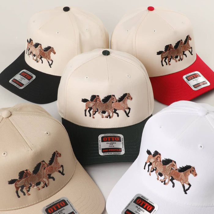 Wild Three Horses Embroidery Trucker Hat