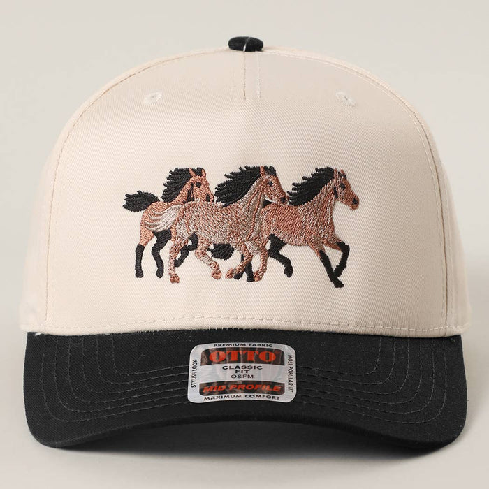 Wild Three Horses Embroidery Trucker Hat