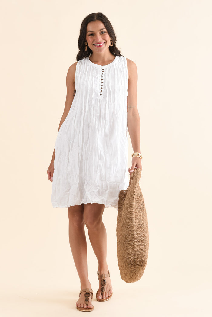 Willa White Crinkle Cotton Dress,Front,Brunette model,alt text|model:Brontie
