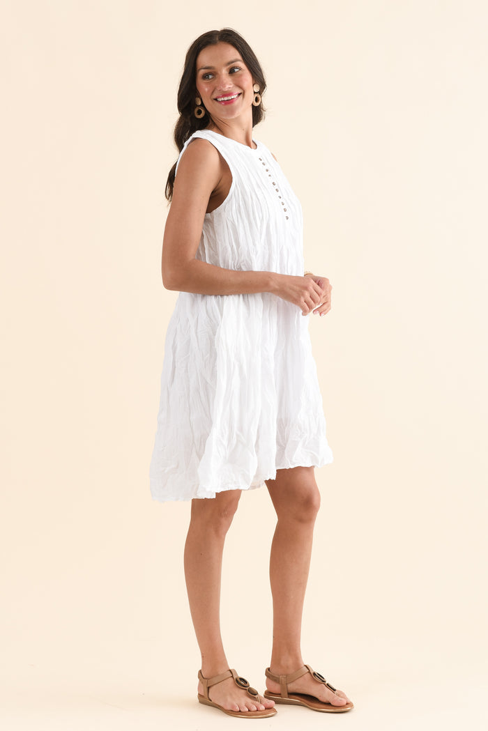 Willa White Crinkle Cotton Dress,Side,Brunette model,alt text|model:Brontie