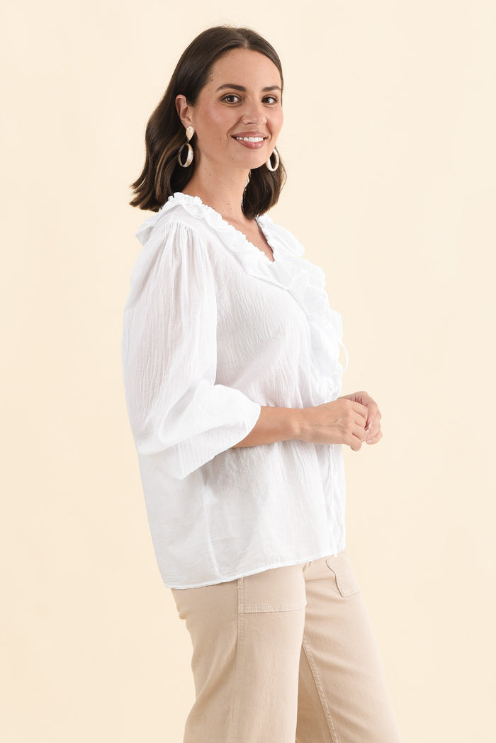 Winifred White Cotton Frill Top