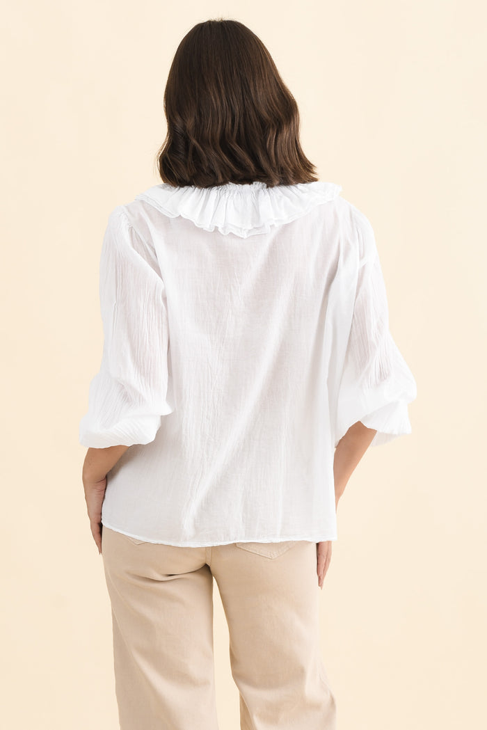 Winifred White Cotton Frill Top