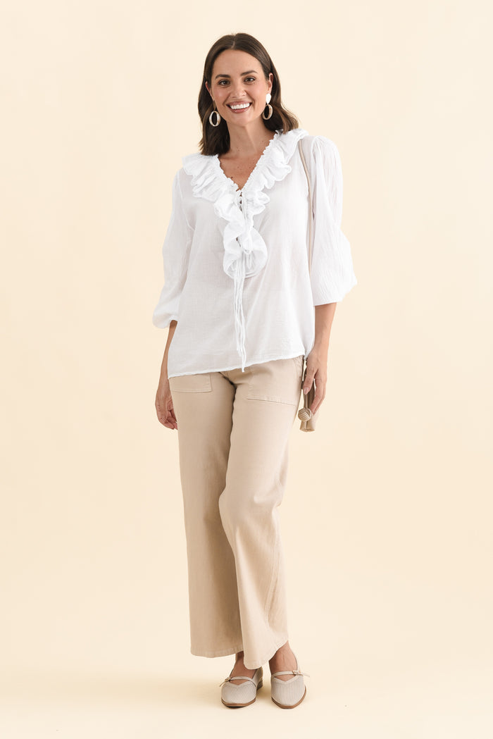 Winifred White Cotton Frill Top