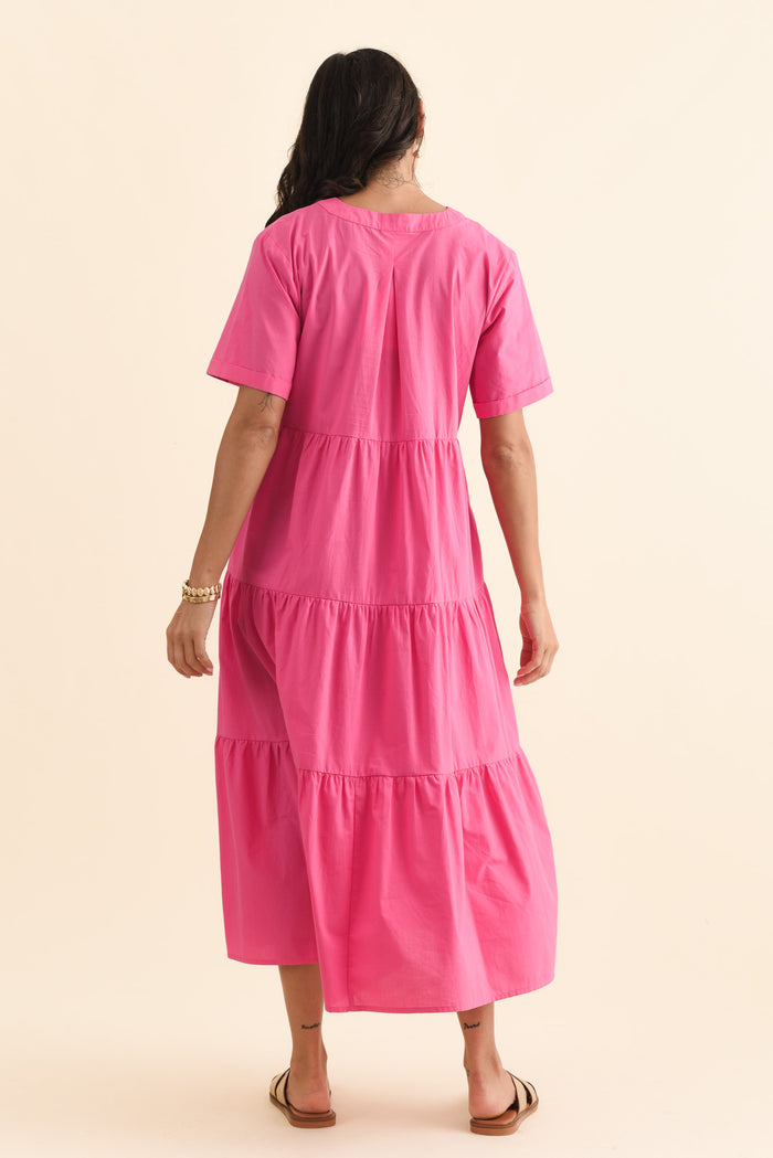 Winona Fuchsia Cotton Button Dress,Brunette model,alt text|model:Brontie