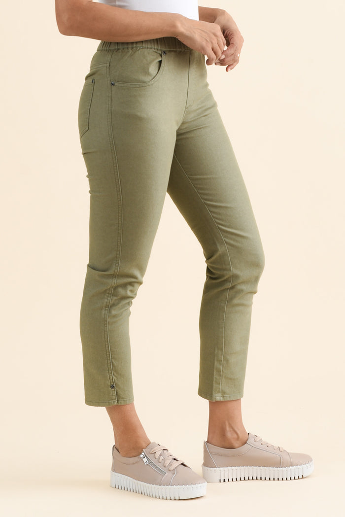 Winslet Khaki 7/8 Pants,brunette model,Side of Outfit,alt text|model:Cara