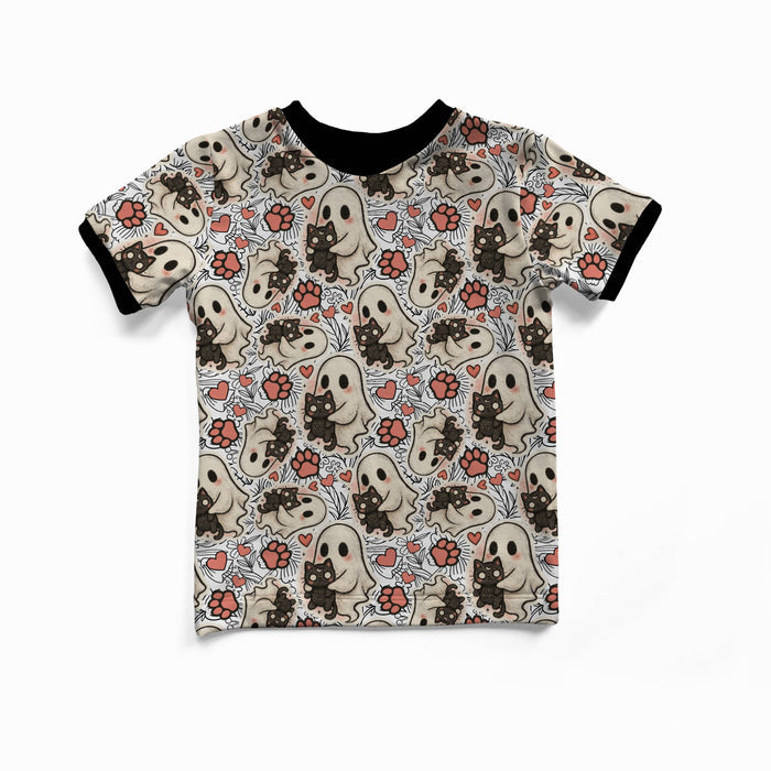 Women - Ringer T-shirt - Autumn Spells - Ghostly Purrs