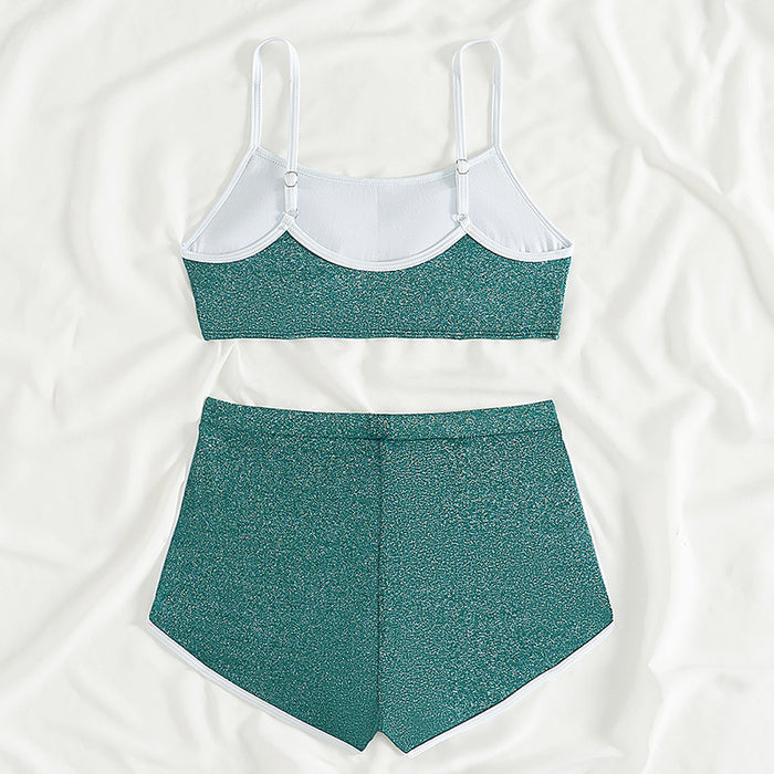 Women's Bikini Set Textured Two-Piece Swimsuit Color-Block Swimsuit High-Waist Bikini Showing Hips