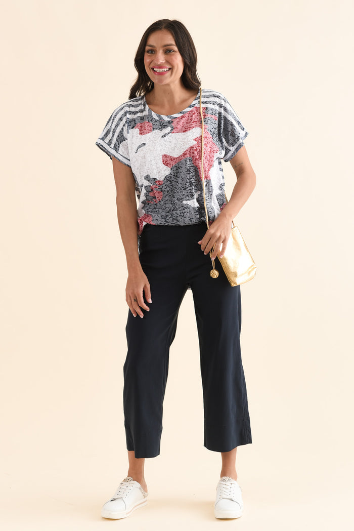 Zaro Navy Wide Leg Pants,Full Body,Brunette model,alt text|model:Brontie