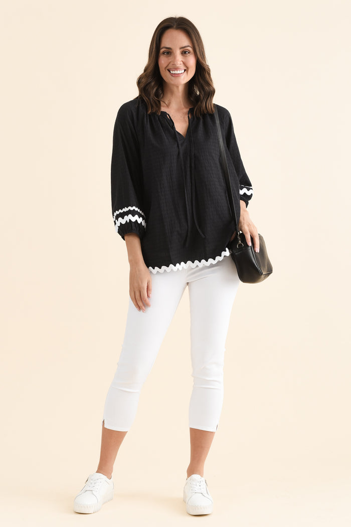 Zelma Black Trim Cotton Top