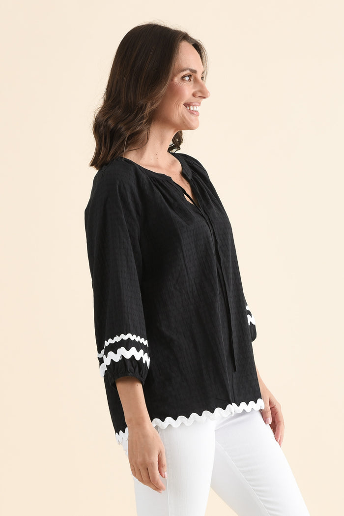 Zelma Black Trim Cotton Top