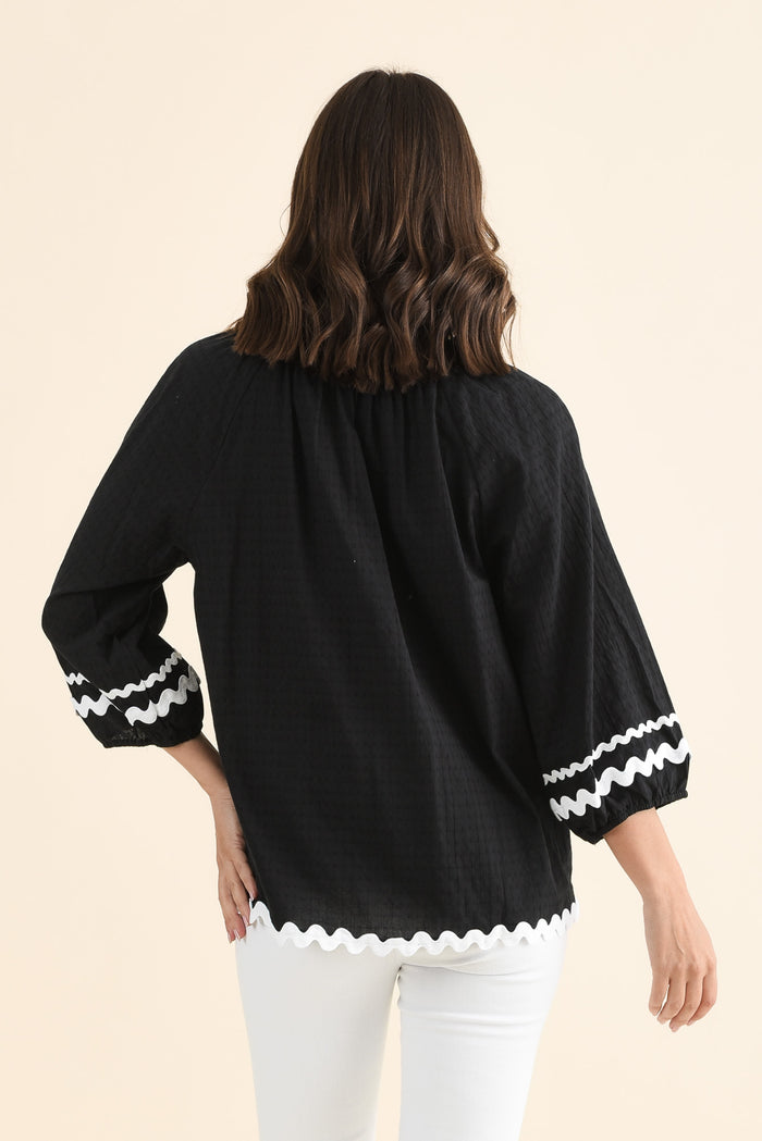 Zelma Black Trim Cotton Top