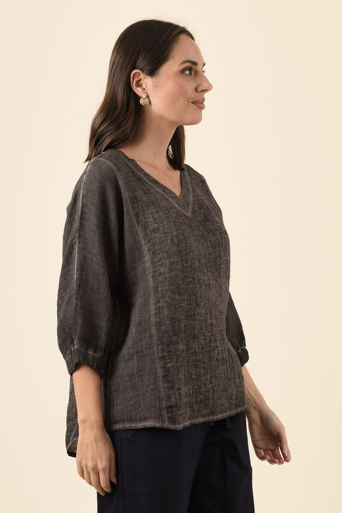 Ziola Mocha Linen Cotton Top,Brunette model,alt text|model:MJ