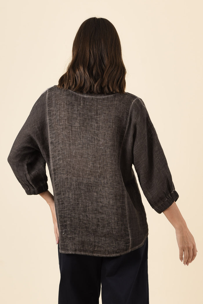 Ziola Mocha Linen Cotton Top,Brunette model,alt text|model:MJ